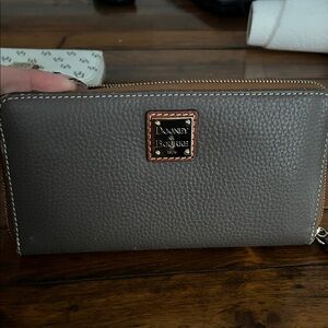 Dooney & Bourke Taupe Leather Zip Wallet